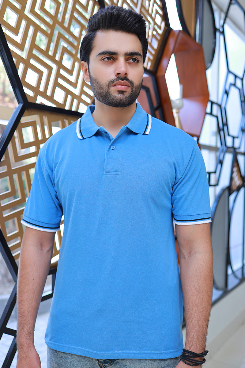 Men Short Sleeve Polo Shirt Sky Blue S Sky Blue