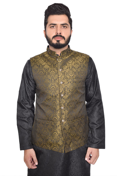 Golden 2025 jamawar waistcoat