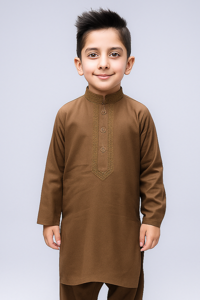 Boys Cotton Kameez Shalwar Brown