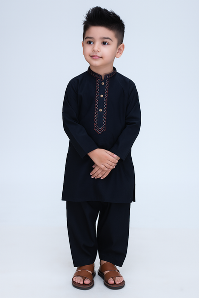 Boys Cotton Kameez Shalwar Black