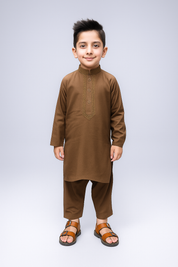 Boys Cotton Kameez Shalwar Brown