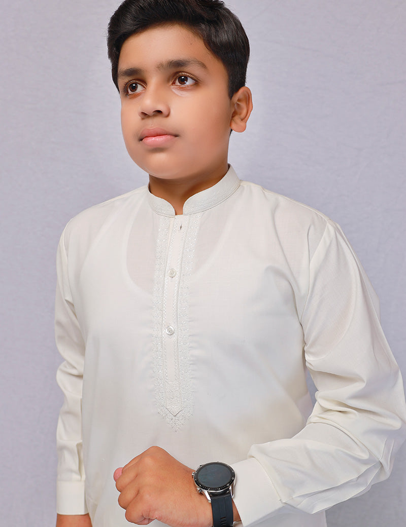 Boy Embroidered Kameez Shalwar White