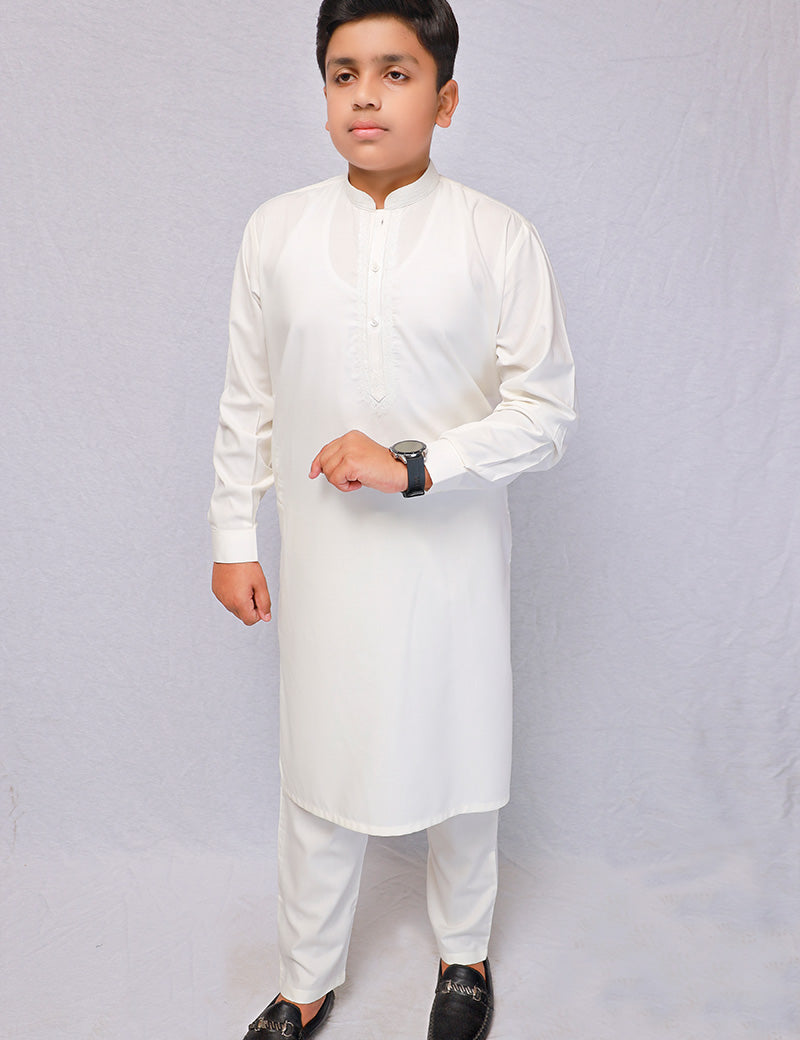 Boy Embroidered Kameez Shalwar White