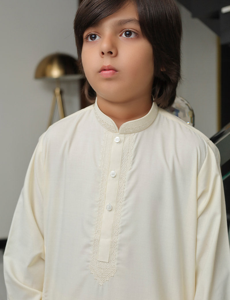 Boy Wash n Wear Kameez Shalwar Cream