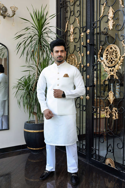 Premium White waistcoat Jamawar Fabric