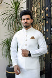Premium White waistcoat Jamawar Fabric