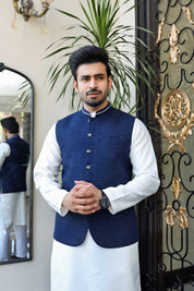 Premium Blue Waistcoat Jacquard Fabric