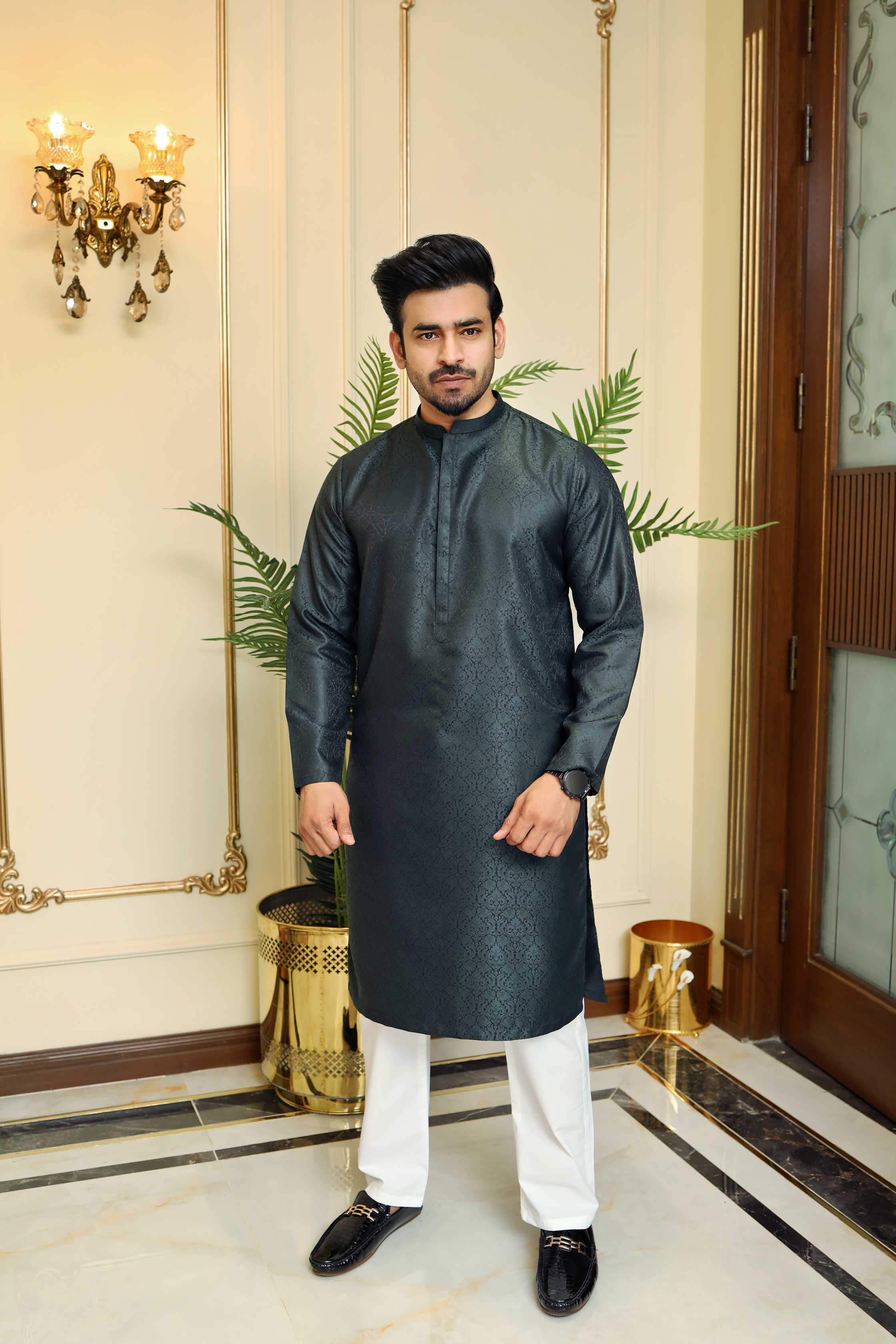 Premium Formal jamawar fabric Green kurta