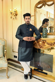 Premium Green waistcoat Jamawar Fabric