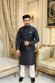 Premium Black waistcoat Jamawar Fabric