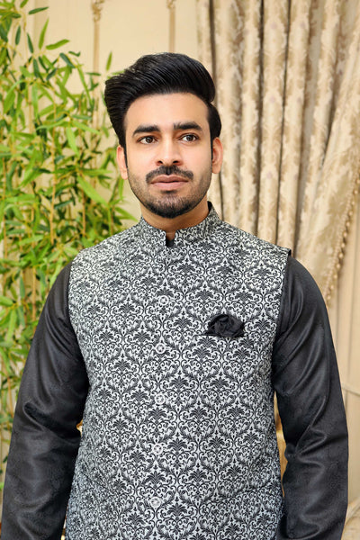 Premium Grey waistcoat Jamawar Fabric