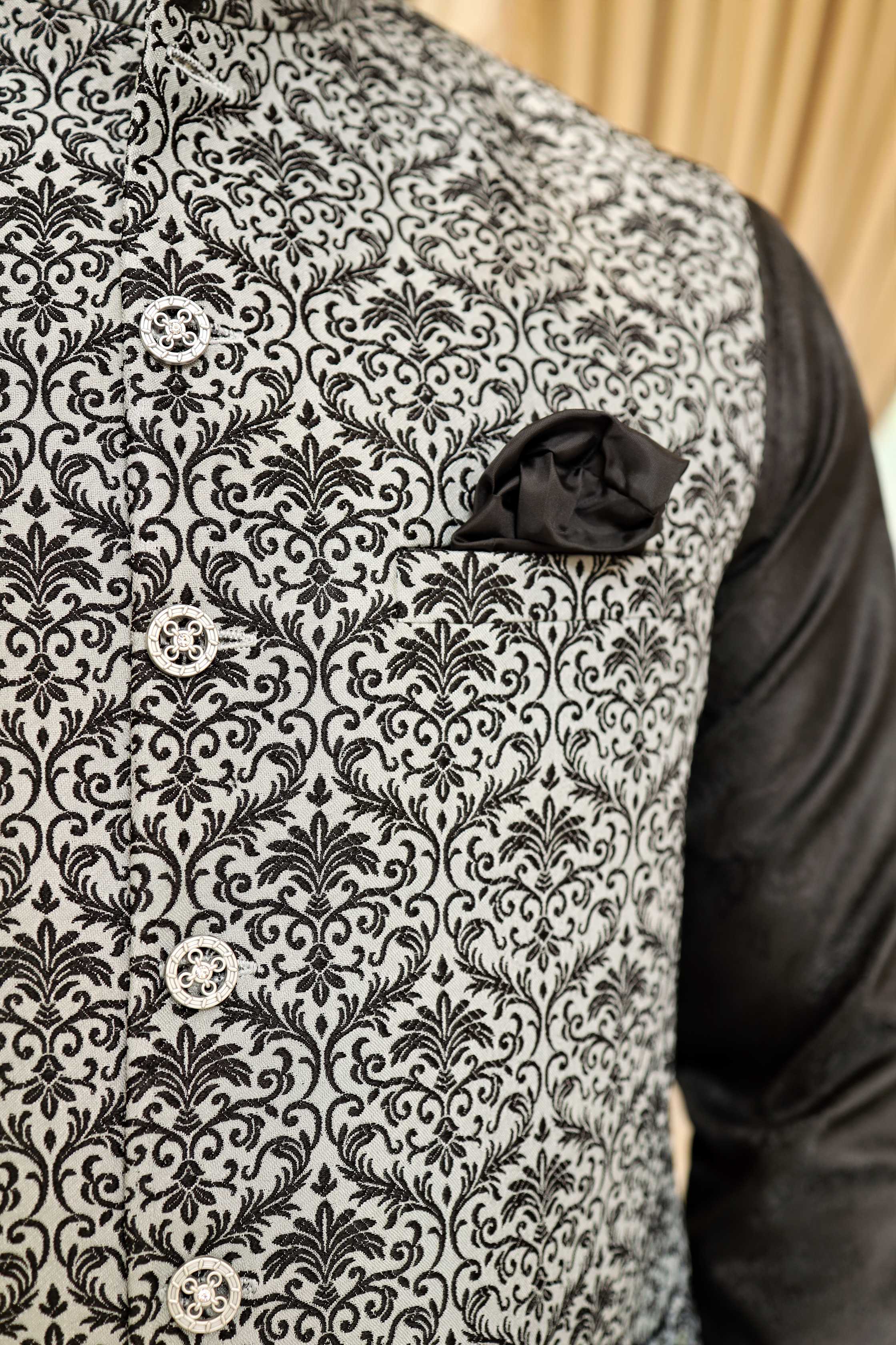 Premium Grey waistcoat Jamawar Fabric