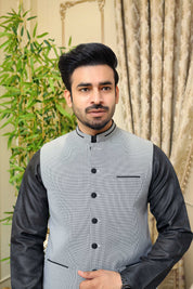 Premium Black Check Waistcoat Jacquard Fabric