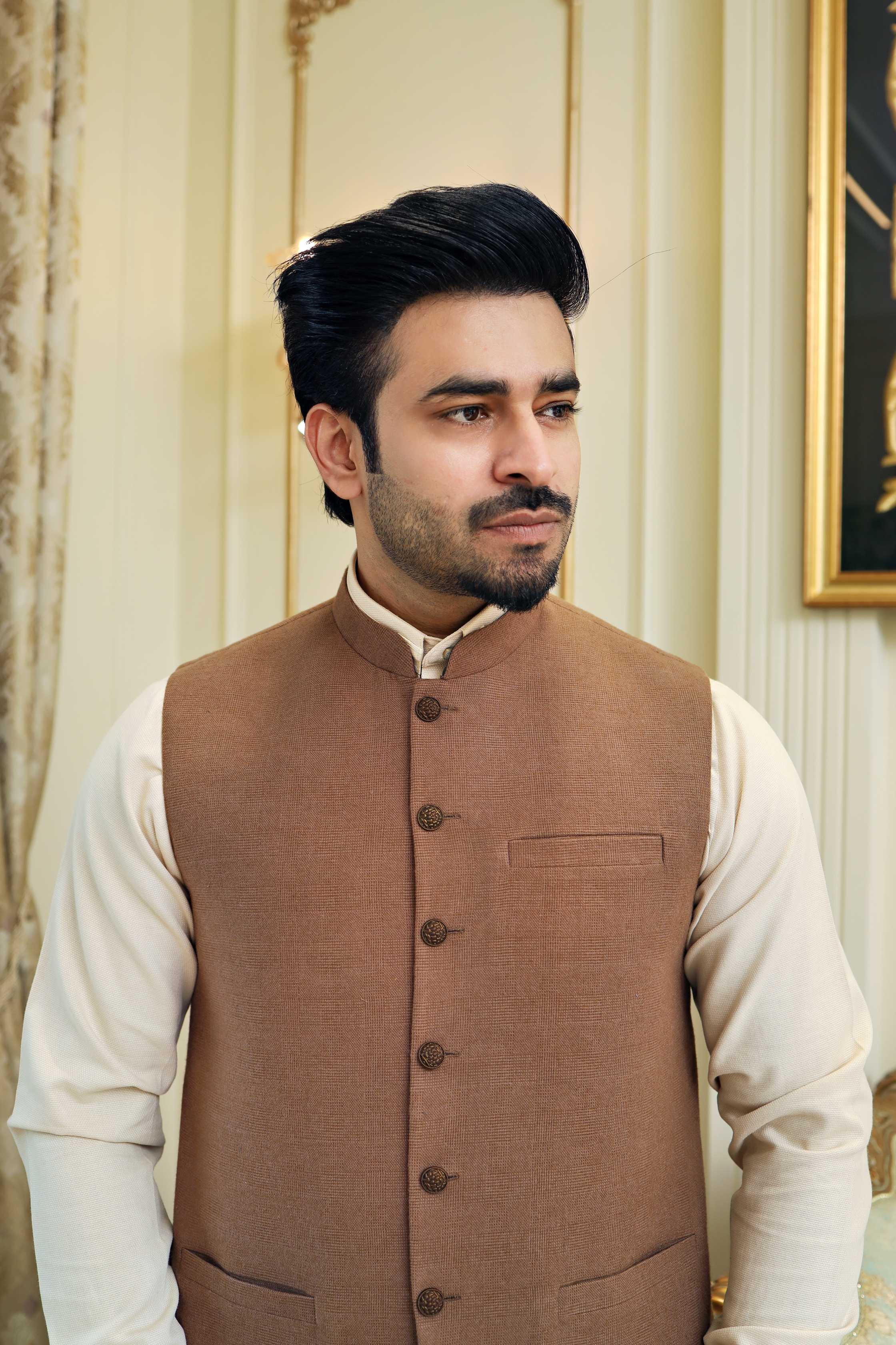 Premium Brown Waistcoat Wool Fabric