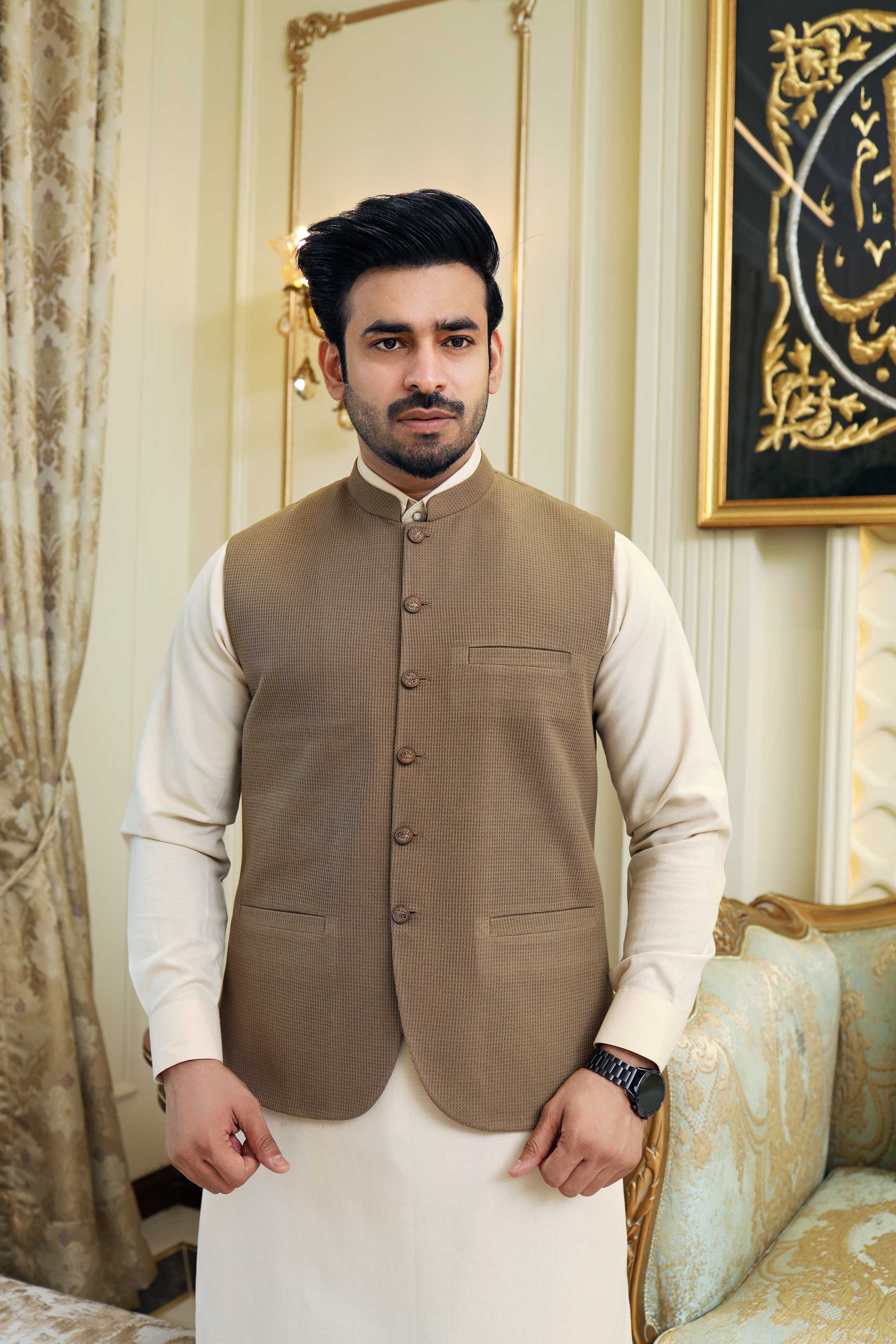 Premium Camel waistcoat Knit Fabric