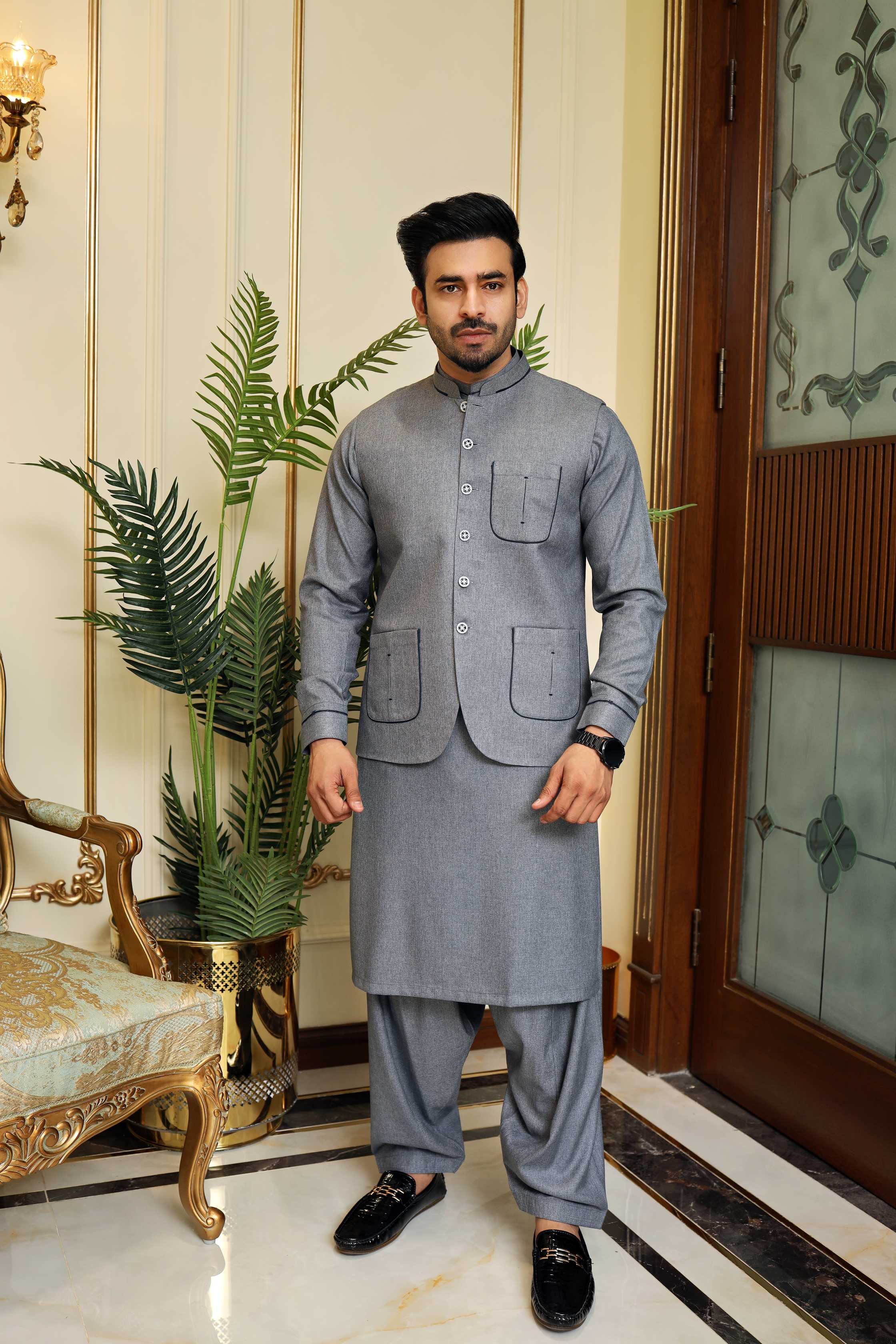 Premium Grey Waistcoat Jacquard Fabric