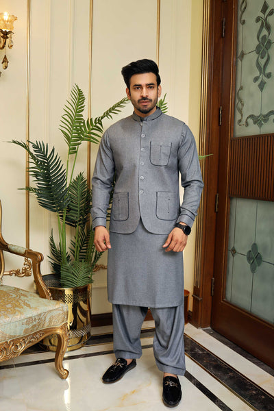 Premium Grey Waistcoat Jacquard Fabric