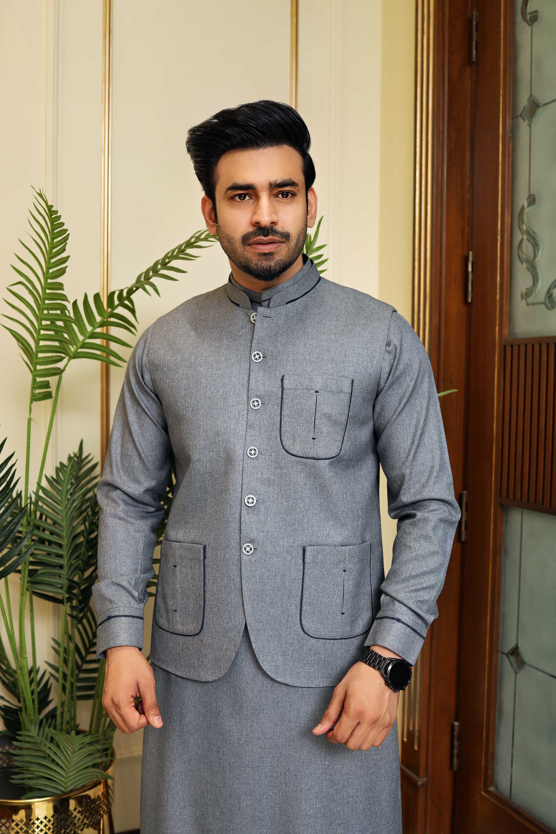 Premium Grey Waistcoat Jacquard Fabric