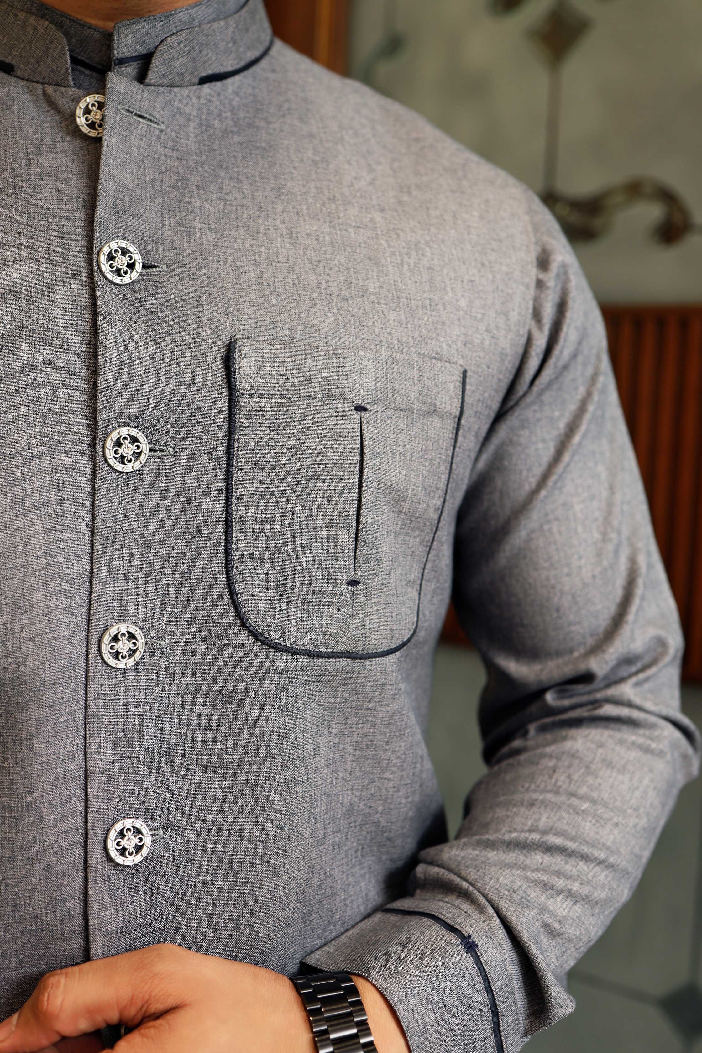 Premium Grey Waistcoat Jacquard Fabric