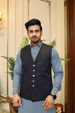 Premium Black V Neck Waistcoat Blended Suiting Fabric