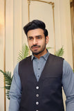 Premium Black V Neck Waistcoat Blended Suiting Fabric