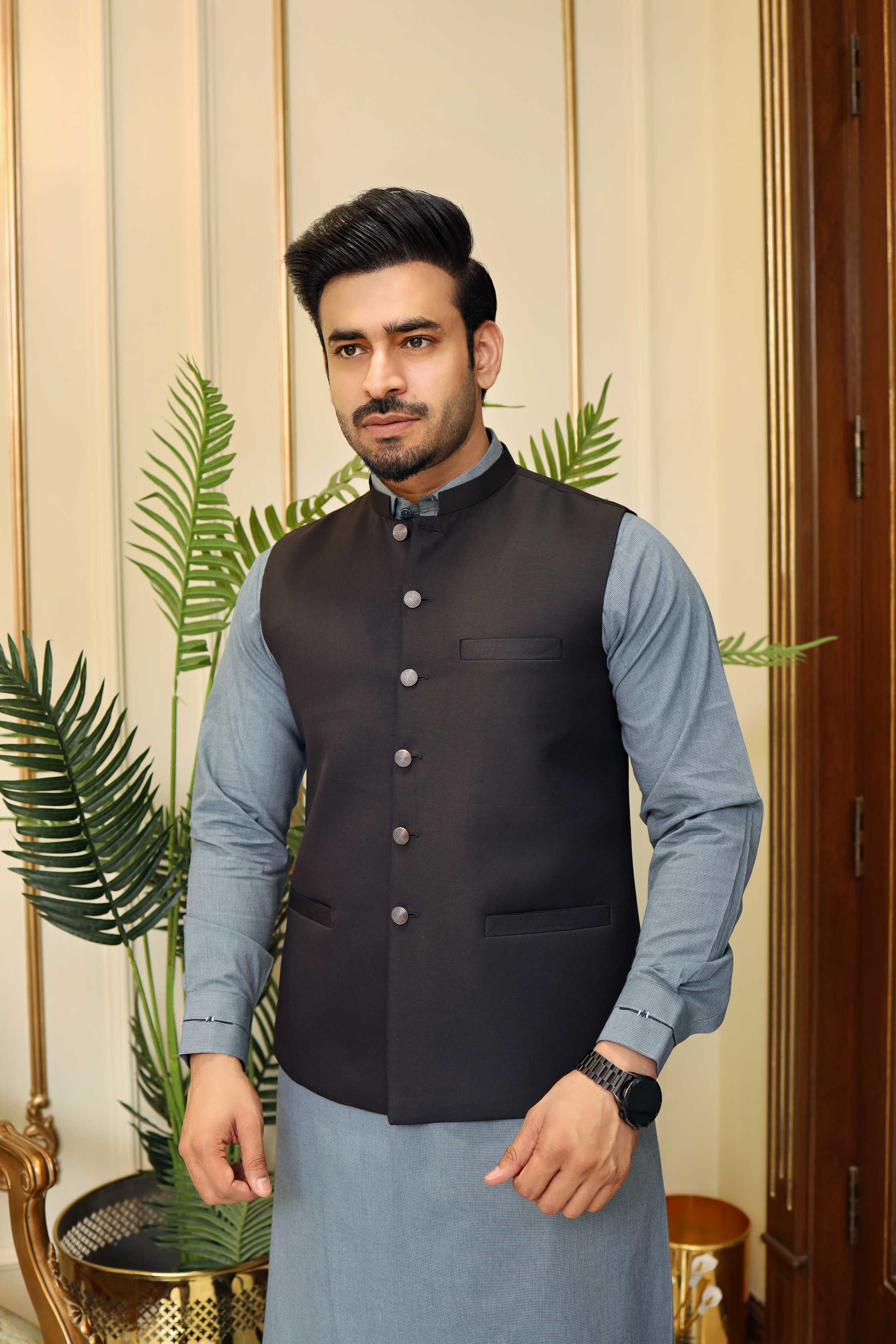 Premium Black Waistcoat Blended Suiting Fabric