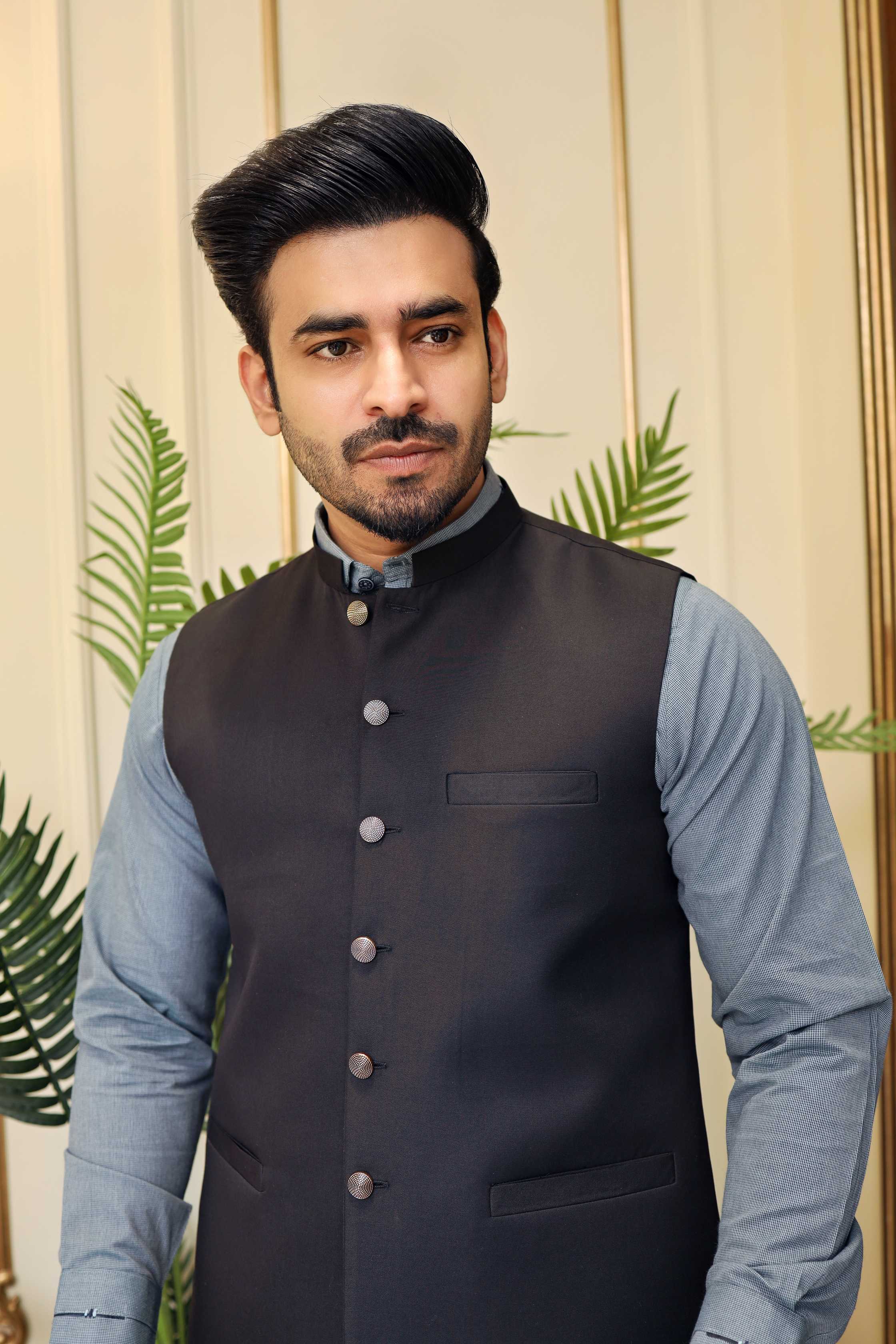 Premium Black Waistcoat Blended Suiting Fabric