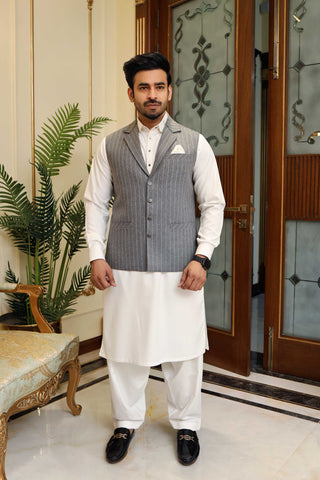 Premium Grey Waistcoat Wool Fabric