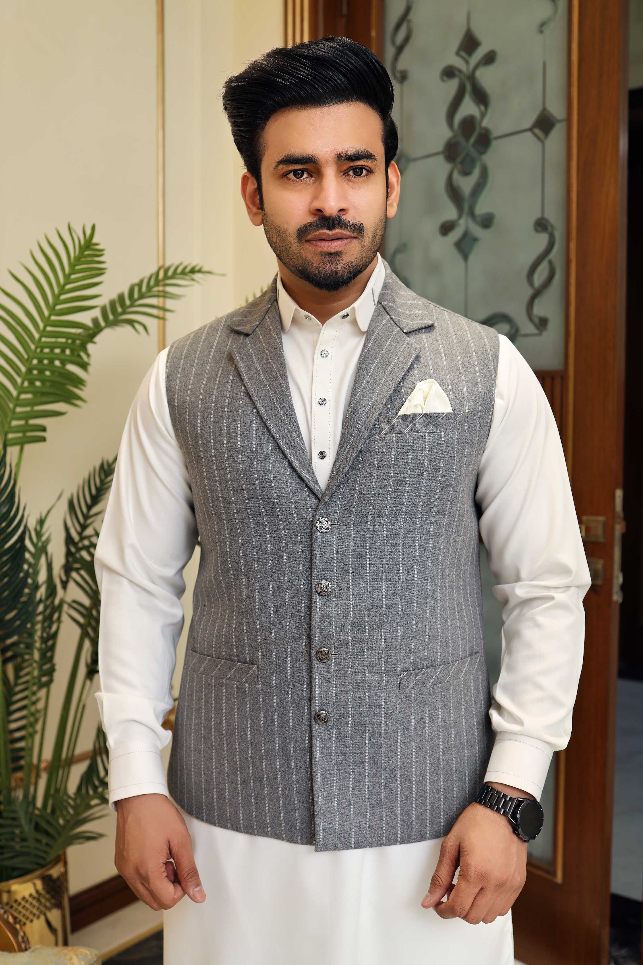 Premium Grey Waistcoat Wool Fabric