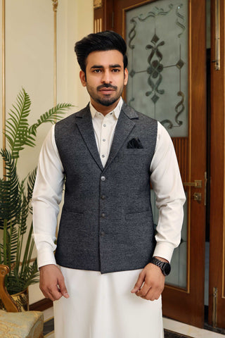 Premium Black Waistcoat Wool Fabric