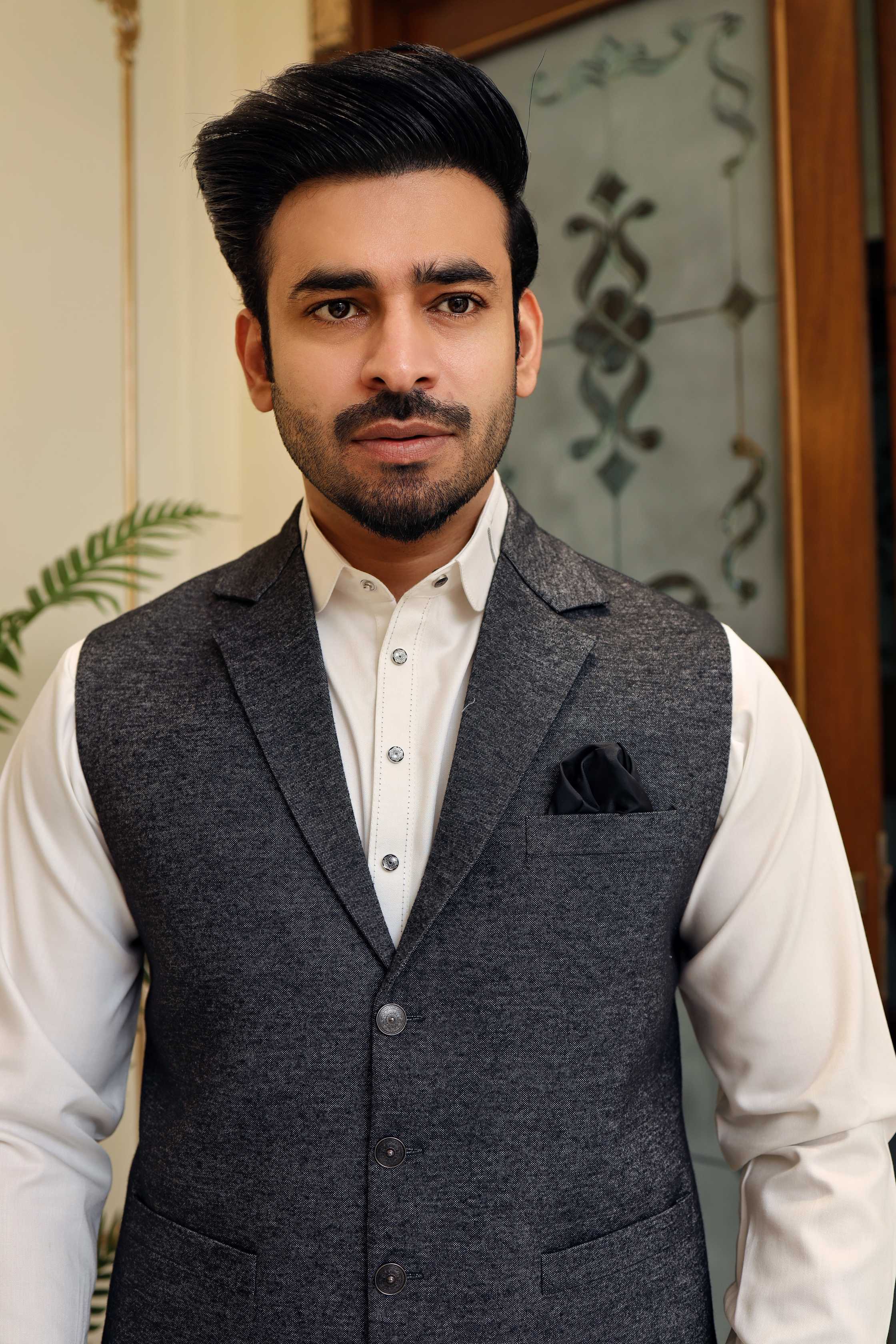 Premium Black Waistcoat Wool Fabric