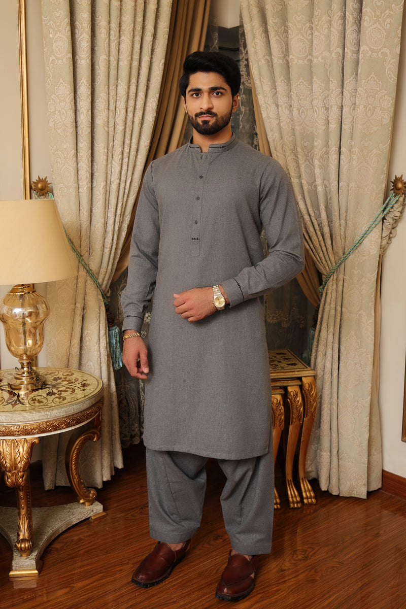Men Premium Wool Kameez Shalwar Charcoal