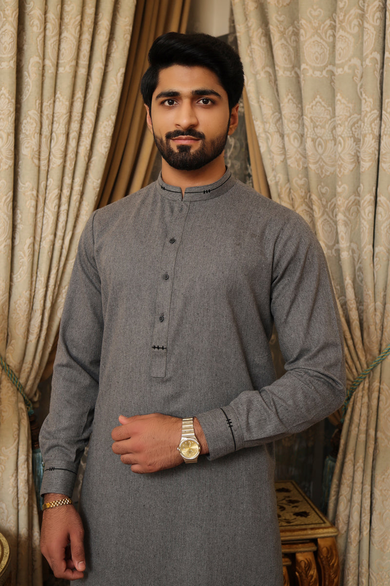 Men Premium Wool Kameez Shalwar Charcoal