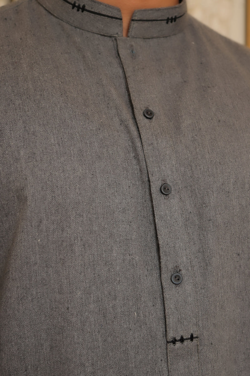 Men Premium Wool Kameez Shalwar Charcoal