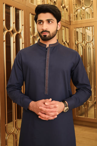 Men Premium Embroidered  Kameez Shalwar Navy