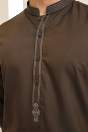 Men Premium Embroidered  Kameez Shalwar Brown