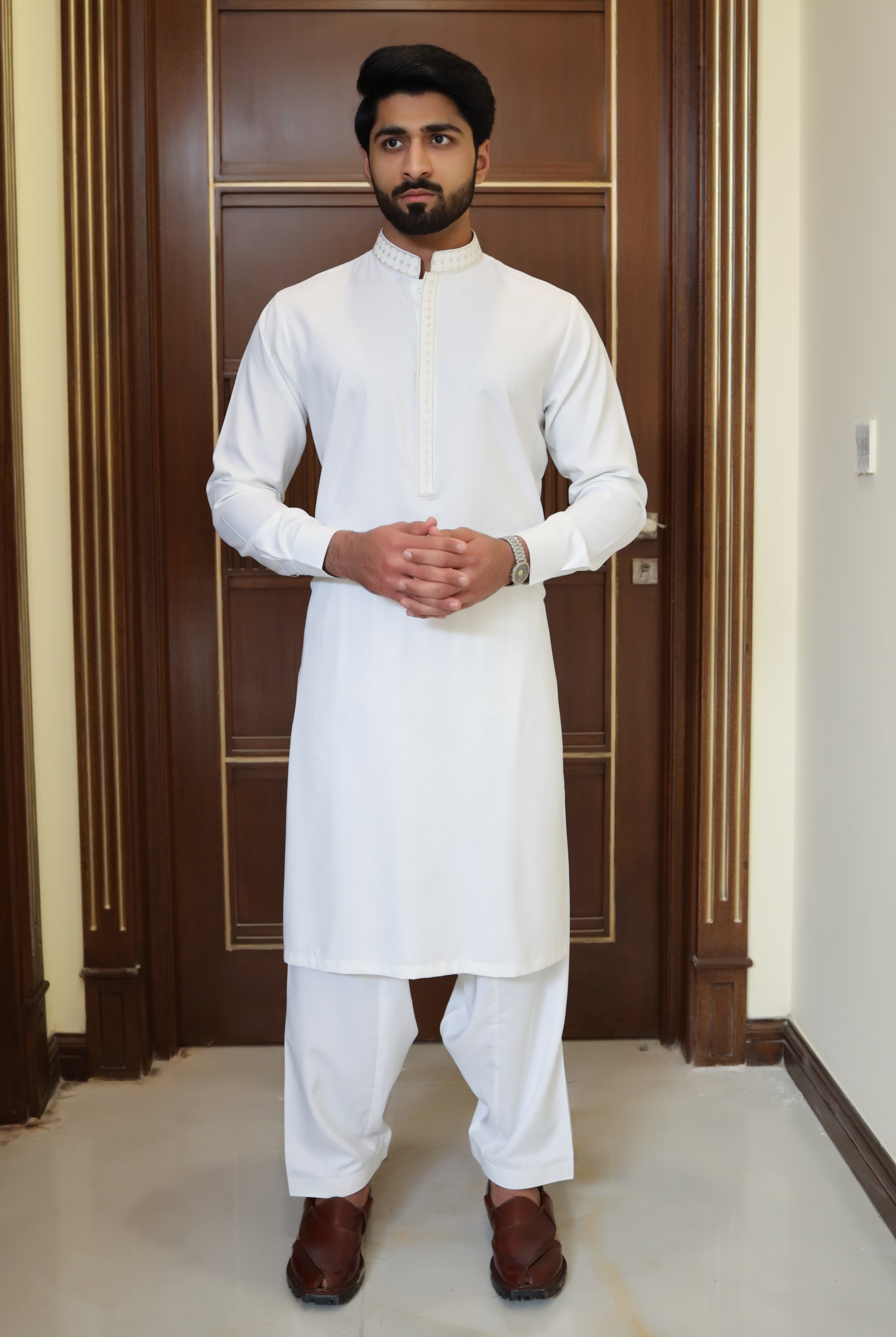 Men Premium Embroidered  Kameez Shalwar White