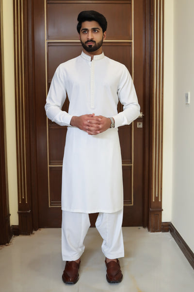 Men Premium Embroidered  Kameez Shalwar White