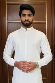 Men Premium Embroidered  Kameez Shalwar White