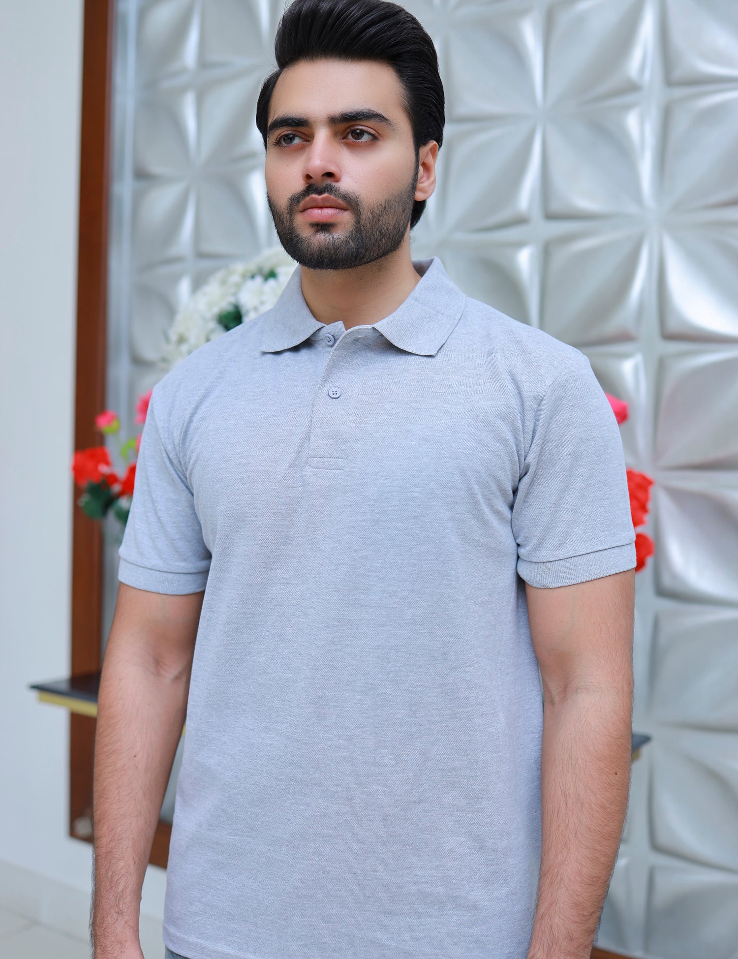 Men Short Sleeve Polo Shirt Grey