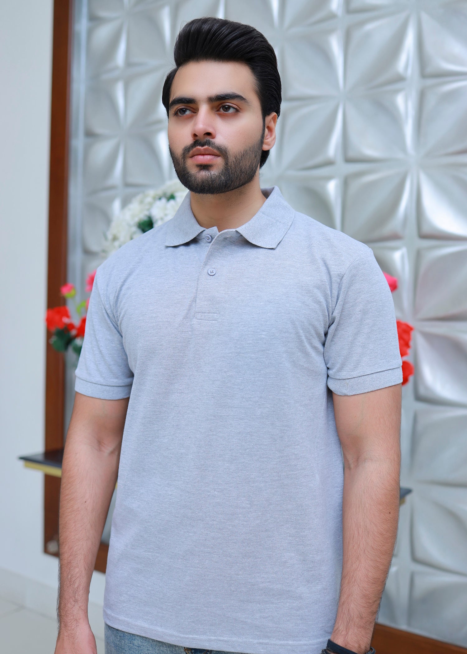 Men Short Sleeve Polo Shirt Grey