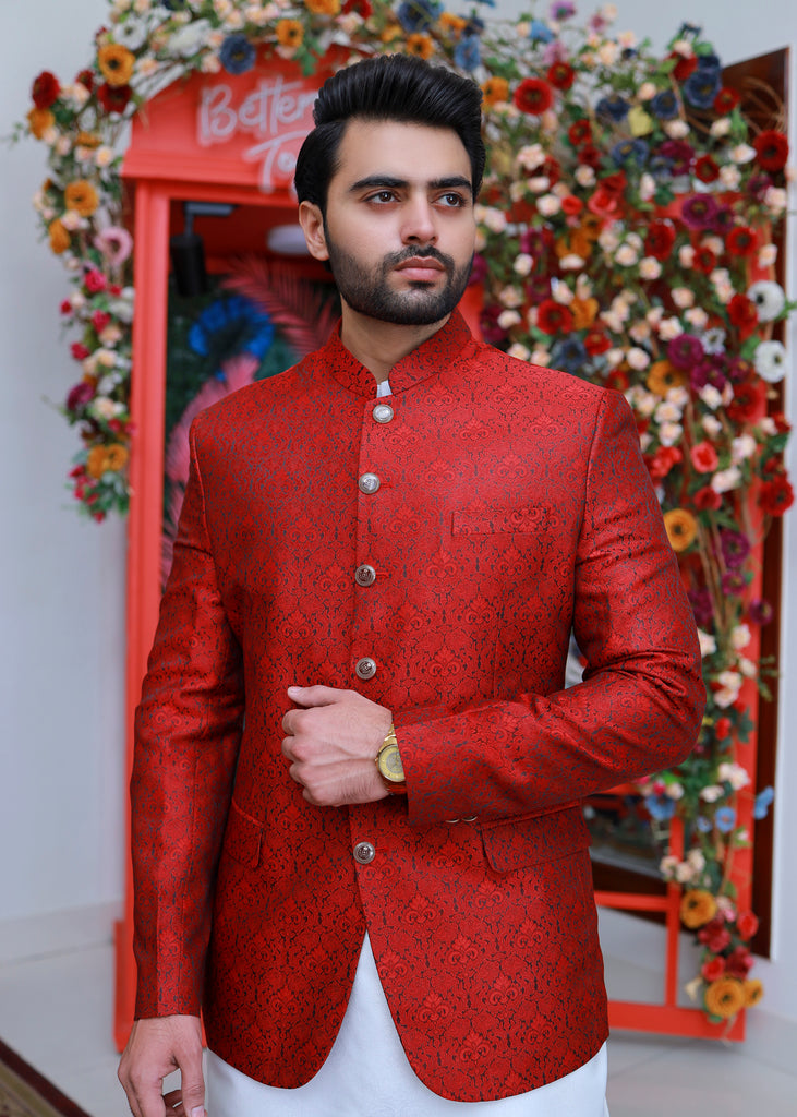 Men Jamawar Prince Coat Red M Red