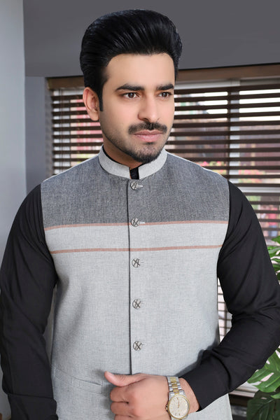 Men Cotton-Khaddar Waistcoat Grey-CD