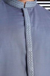 Men Blended Wash-n-Wear Kameez Shalwar Grey-Emb