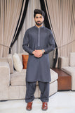 Men’s Charcol Embroidered Shalwar Kameez – Premium Blended Fabric