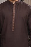 Men’s Brown Embroidered Shalwar Kameez – Premium Blended Fabric