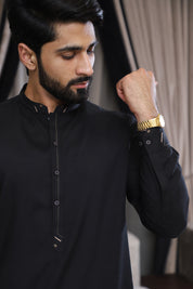 Men’s Noir Black Shalwar Kameez – Premium Blended Fabric