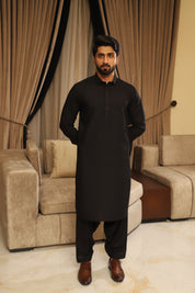 Men’s Black Shalwar Kameez – Premium Blended Fabric
