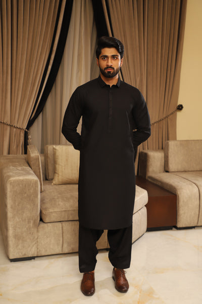 Men’s Black Shalwar Kameez – Premium Blended Fabric