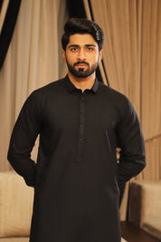 Men’s Black Shalwar Kameez – Premium Blended Fabric